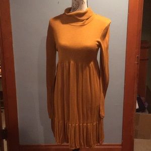 Long sleeved mustard lighter weight sweater dress